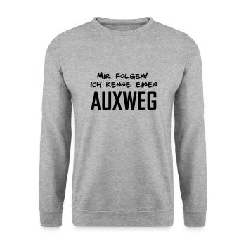 Mir folgen, ich kennen einen AUXWEG - Unisex Pullover - Weißgrau meliert - Vorne - Alina (178cm) & Michal (187cm)