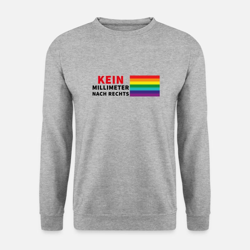 Kein Millimeter nach Rechts mit Pride- Spruch - Unisex Pullover - Weißgrau meliert