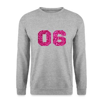 Number 6 Pink Glitter - 6th Anniversary - Unisex Sweatshirt - salt & pepper - Front - Alina (178cm) & Michal (187cm)