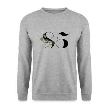 Number 85 Floral Green - 85th Floral Birthday - Unisex Sweatshirt - salt & pepper - Front - Alina (178cm) & Michal (187cm)