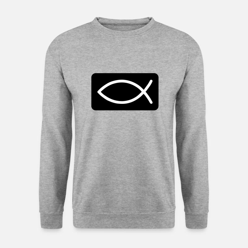 Fisch Christlich Jesus - Unisex Pullover - Weißgrau meliert