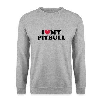 I love my Pitbull - Sweat-shirt Unisexe - gris chiné - Devant - Alina (178cm) & Michal (187cm)