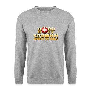 Hopp Schwiiz - Unisex Pullover - Weißgrau meliert - Vorne - Alina (178cm) & Michal (187cm)