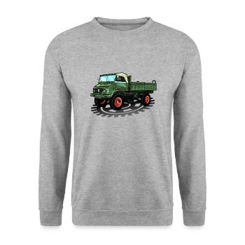 Unimog - Oldtimer - Offroad - Universal motor device - Unisex Sweatshirt - salt & pepper - Front - Alina (178cm) & Michal (187cm)