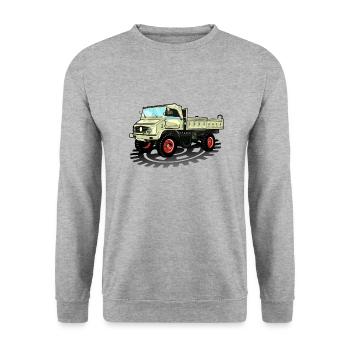 Unimog - Oldtimer - Offroad - Dispositif moteur universel - Sweat-shirt Unisexe - gris chiné - Devant - Alina (178cm) & Michal (187cm)