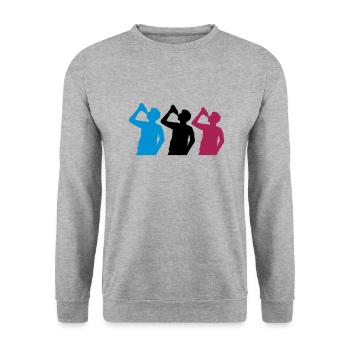 3 Freunde Bier trinken - Unisex Pullover - Weißgrau meliert - Vorne - Alina (178cm) & Michal (187cm)
