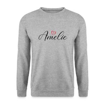 Amelie Name Heart - Unisex Sweatshirt - salt & pepper - Front - Alina (178cm) & Michal (187cm)