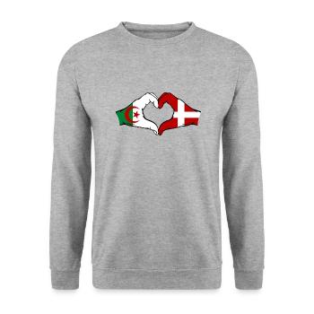 Algérie Danemark Drapeau Mains Coeur Forme - Sweat-shirt Unisexe - gris chiné - Devant - Alina (178cm) & Michal (187cm)