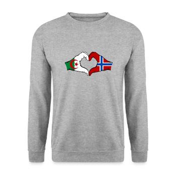 Algeria Norway Flag Hands Heart Shape - Unisex Sweatshirt - salt & pepper - Front - Alina (178cm) & Michal (187cm)