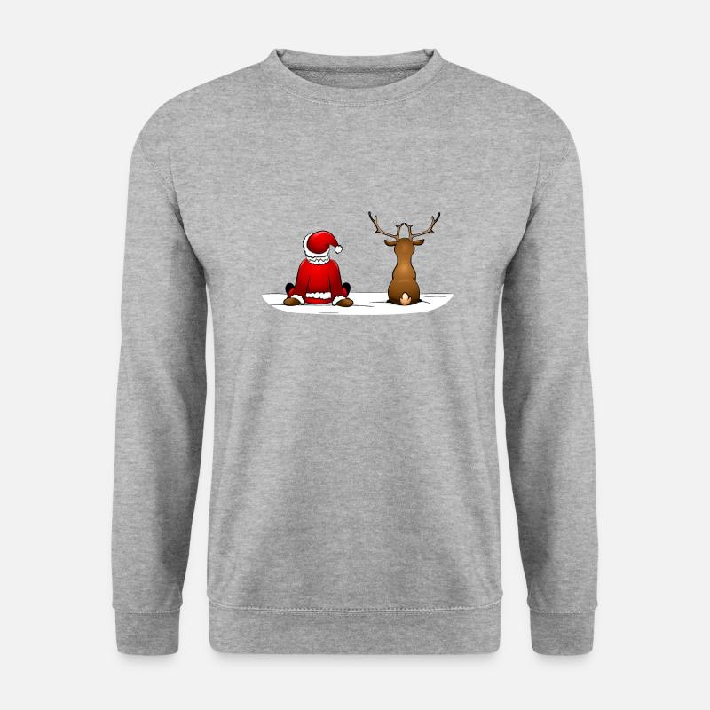 Santa Claus und Rudolph - Unisex Pullover - Weißgrau meliert