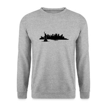New York Skyline - United States - Unisex Pullover - Weißgrau meliert - Vorne - Alina (178cm) & Michal (187cm)