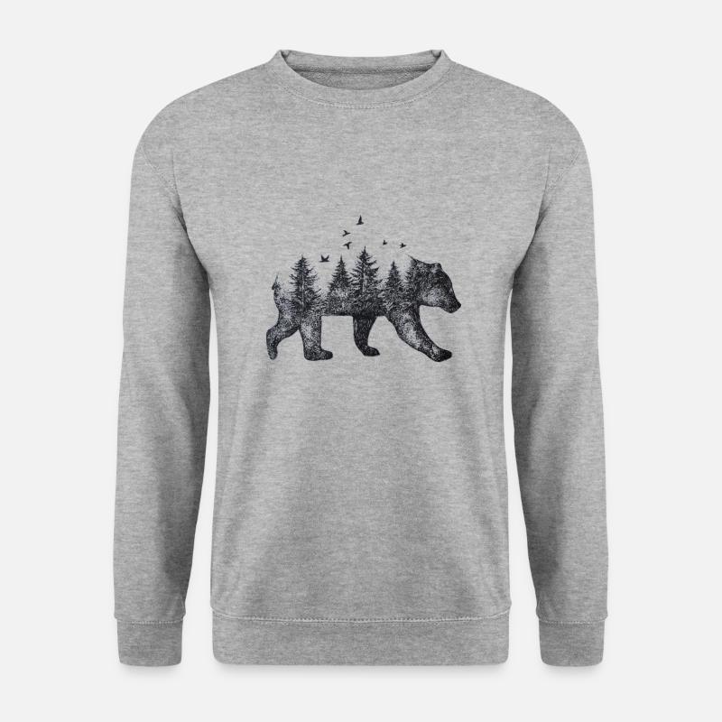 Zeichnung Bär Natur - Unisex Pullover - Weißgrau meliert