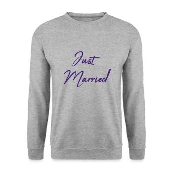 GERADE VERHEIRATET. Junggesellinnenabschied. HEILIGER VALENTIN. PAAR. HERZ - Unisex Pullover - Weißgrau meliert - Vorne - Alina (178cm) & Michal (187cm)