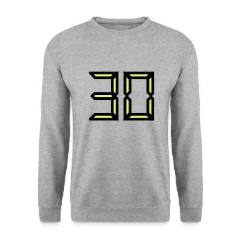 30. 30 JAHRE. 30-JÄHRIGES JUBILÄUM. GEBURTSTAG 30 JAHRE. - Unisex Pullover - Weißgrau meliert - Vorne - Alina (178cm) & Michal (187cm)