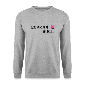 Sopr an oder aus - Unisex Pullover - Weißgrau meliert - Vorne - Alina (178cm) & Michal (187cm)