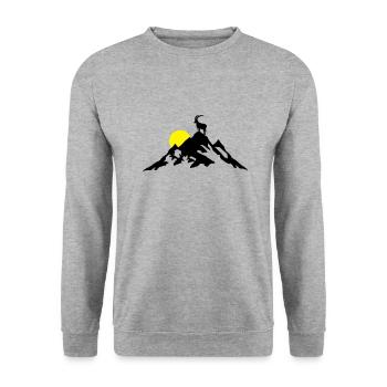 Berg und Steinbock bei Sonnenaufgang - Unisex Pullover - Weißgrau meliert - Vorne - Alina (178cm) & Michal (187cm)