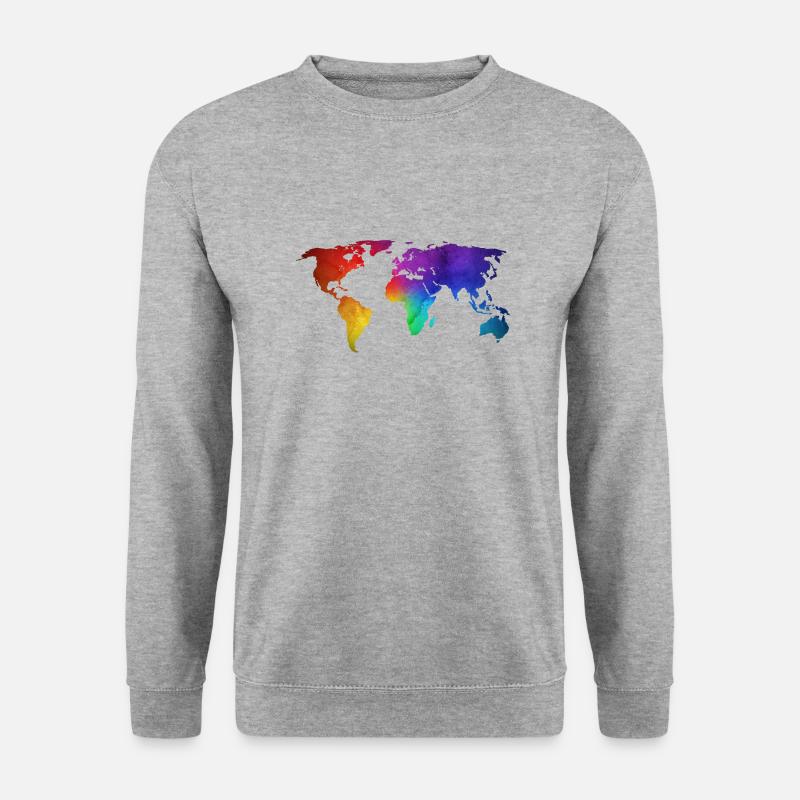 Conception de carte du monde/globe avec la couleur funky d’arc-en-ciel - Sweat-shirt Unisexe - gris chiné