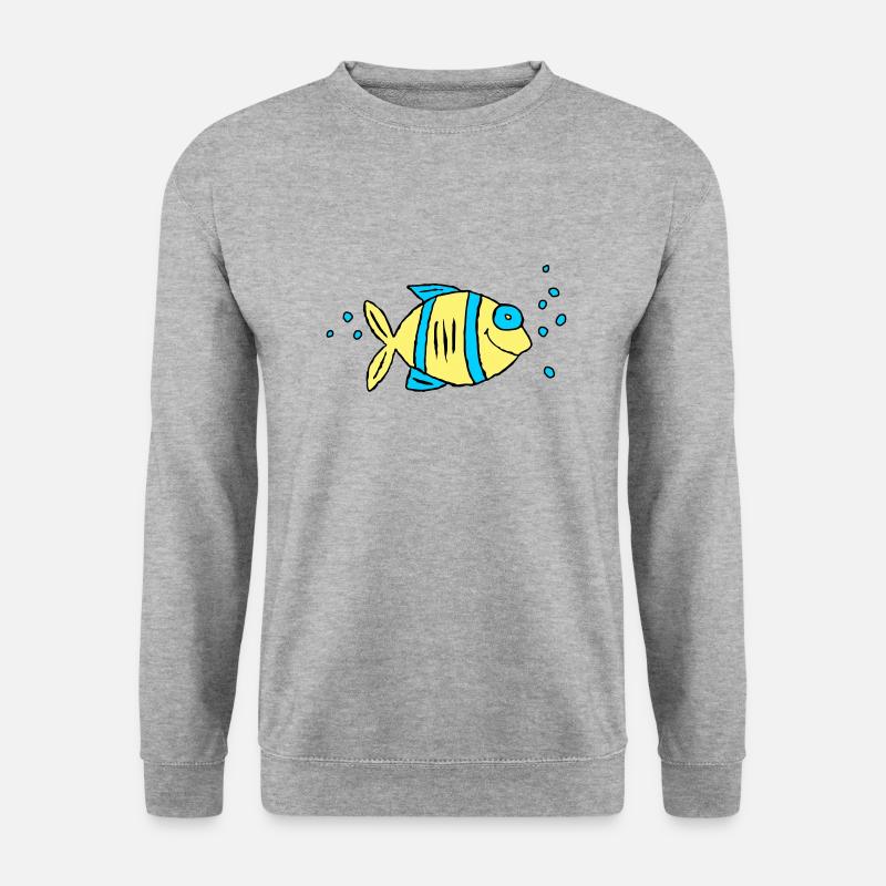 Fisch Buntbarsch Wasser Meer Graffiti Zeichnung - Unisex Pullover - Weißgrau meliert