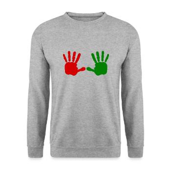 Iran - Main rouge - main de sang - BLOODY HAND - Sweat-shirt Unisexe - gris chiné - Devant - Alina (178cm) & Michal (187cm)