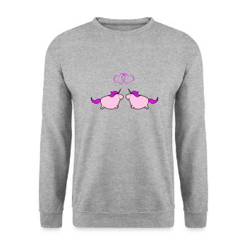 fat unicorns love - Unisex Pullover - Weißgrau meliert - Vorne - Alina (178cm) & Michal (187cm)