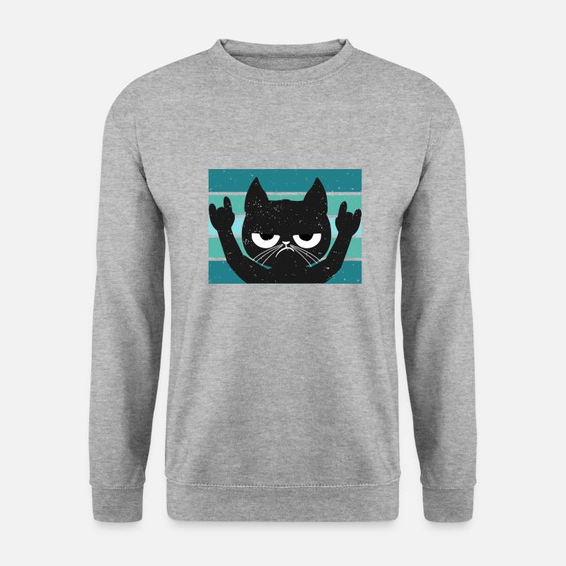ANGRY Heavy Metal Cat - Unisex Pullover - Weißgrau meliert