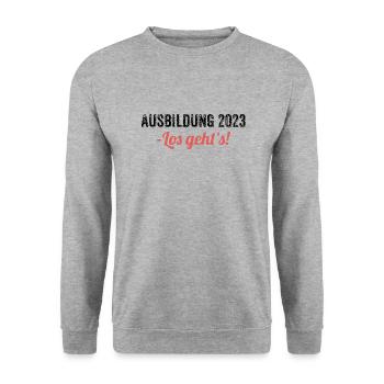 Ausbildung 2023 Los geht's! Handwerk, Azubi, Lehre - Unisex Pullover - Weißgrau meliert - Vorne - Alina (178cm) & Michal (187cm)