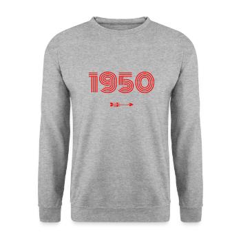 Jahrgang 1950 - Unisex Pullover - Weißgrau meliert - Vorne - Alina (178cm) & Michal (187cm)