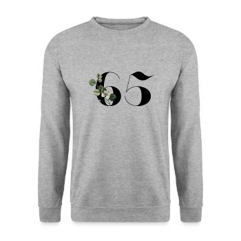 Numéro 65 floral vert - 65e anniversaire floral - Sweat-shirt Unisexe - gris chiné - Devant - Alina (178cm) & Michal (187cm)