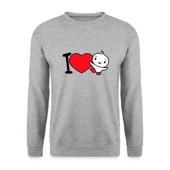 J’aime oiseau coeur symbole amour heureux mignon - Sweat-shirt Unisexe - gris chiné - Devant - Alina (178cm) & Michal (187cm)