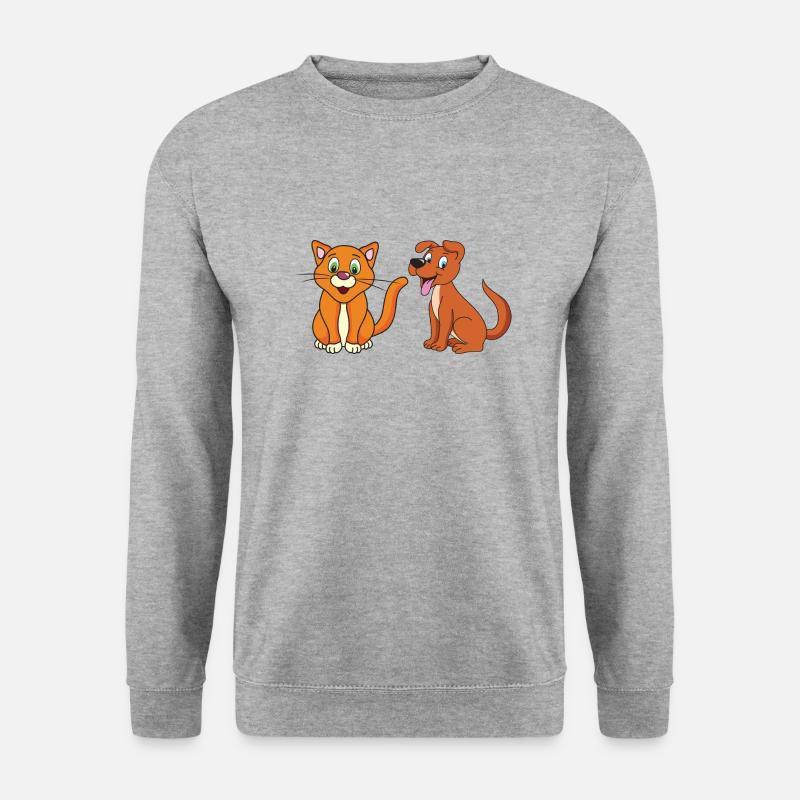 Katze Hund - Unisex Pullover - Weißgrau meliert