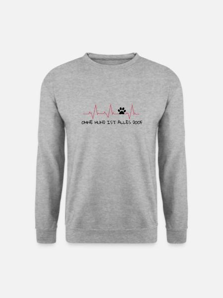 Pulslinie Ohne Hund ist alles doof - Unisex Pullover - Weißgrau meliert