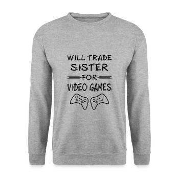 Will Trade Sister for Video Games 3 - Unisex Pullover - Weißgrau meliert - Vorne - Alina (178cm) & Michal (187cm)