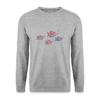 Poisson Cichlide Eau Mer Graffiti Dessin - Sweat-shirt Unisexe - gris chiné - Devant - Alina (178cm) & Michal (187cm)