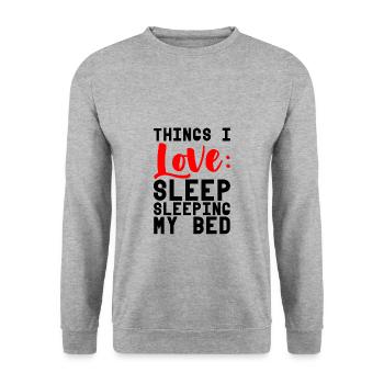 Choses que j’aime, dormir dans mon lit 4 - Sweat-shirt Unisexe - gris chiné - Devant - Alina (178cm) & Michal (187cm)
