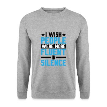 J’aimerais que les gens soient plus à l’aise dans le silence - Sweat-shirt Unisexe - gris chiné - Devant - Alina (178cm) & Michal (187cm)