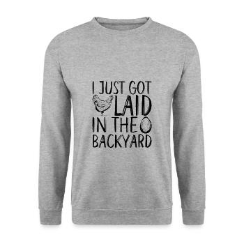 I Just Got Laid In The Backyard - Unisex Sweatshirt - salt & pepper - Front - Alina (178cm) & Michal (187cm)