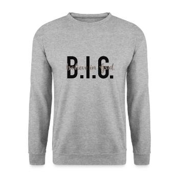 B.I.G. - Croire en Dieu. - Sweat-shirt Unisexe - gris chiné - Devant - Alina (178cm) & Michal (187cm)