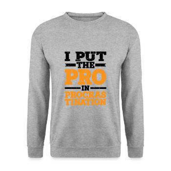I Put The Pro In Procrastination 4 - Unisex Pullover - Weißgrau meliert - Vorne - Alina (178cm) & Michal (187cm)