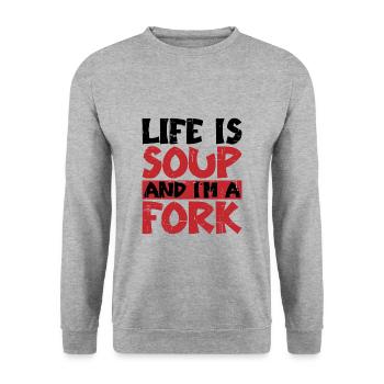 Life Is Soup And I'm A Fork 5 - Unisex Sweatshirt - salt & pepper - Front - Alina (178cm) & Michal (187cm)