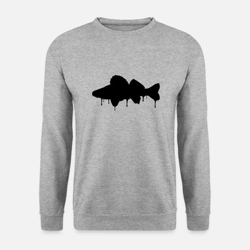 Zander Graffiti black - Anglershirt - Unisex Pullover - Weißgrau meliert