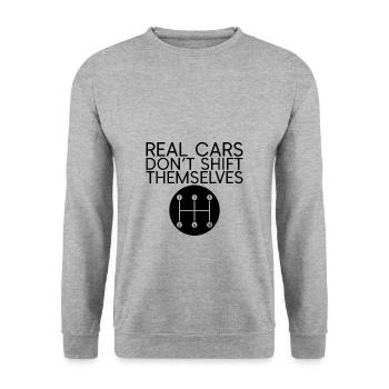 Real Cars Don't Shift Themselves 4 - Unisex Pullover - Weißgrau meliert - Vorne - Alina (178cm) & Michal (187cm)