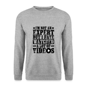 Not An Expert But I Have Watched A Lot Of Videos - Unisex Pullover - Weißgrau meliert - Vorne - Alina (178cm) & Michal (187cm)