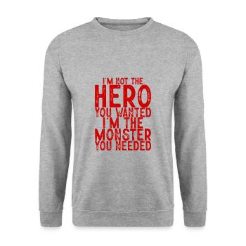 Not The Hero You Wanted, The Monster You Needed - Unisex Pullover - Weißgrau meliert - Vorne - Alina (178cm) & Michal (187cm)