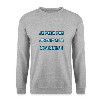 RETRAITE. RETRAITE. RETRAITEE. RETRAITE - Sweat-shirt Unisexe - gris chiné - Devant - Alina (178cm) & Michal (187cm)