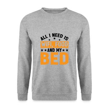 Tout ce dont j’ai besoin, c’est du Wifi, de la nourriture et de mon lit 10 - Sweat-shirt Unisexe - gris chiné - Devant - Alina (178cm) & Michal (187cm)