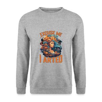 Excuse Me I Arted 15 - Unisex Pullover - Weißgrau meliert - Vorne - Alina (178cm) & Michal (187cm)