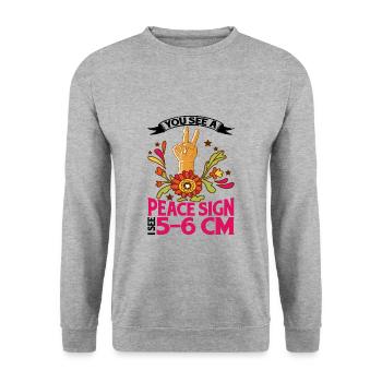 You See A Peace Sign, I See 5-6 Cm - Unisex Pullover - Weißgrau meliert - Vorne - Alina (178cm) & Michal (187cm)