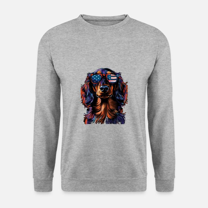 Dachshund with American Sunglasses - Unisex Pullover - Weißgrau meliert