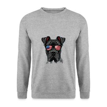 Great Dane with American Sunglasses - Unisex Sweatshirt - salt & pepper - Front - Alina (178cm) & Michal (187cm)