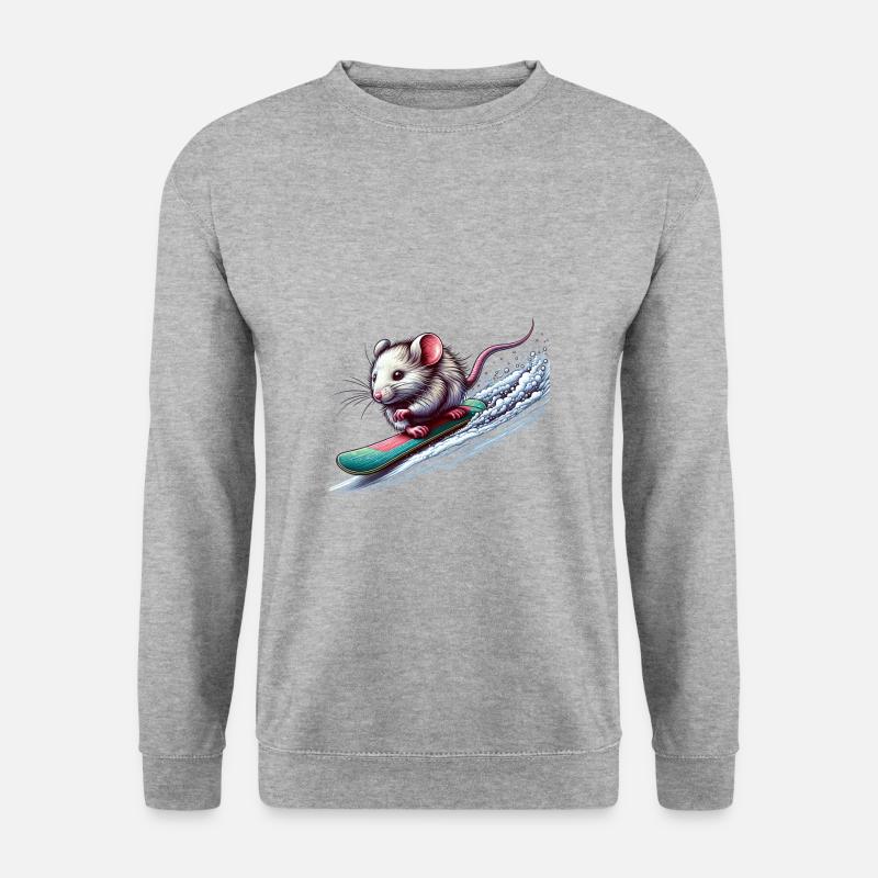 Cute Snowboarder Mouse - Unisex Pullover - Weißgrau meliert